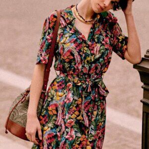 Sezane Midi Shirt Dress Laurette in Black Floral Size FR 34, US size XS / 2